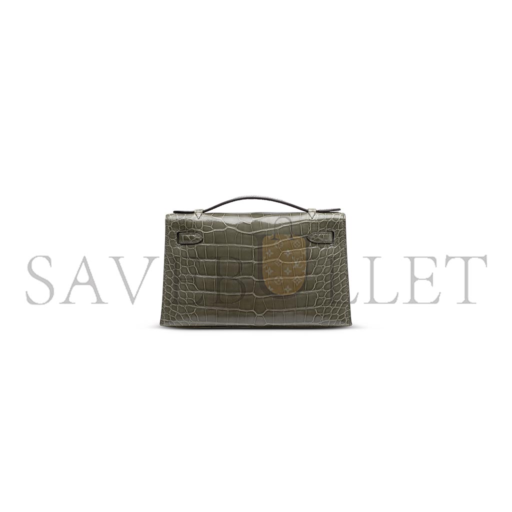 HERMÈS MASTER A SHINY ALLIGATOR KELLY POCHETTE WITH PALLADIUM HARDWARE (22*14*7cm)